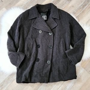 Vintage J Percy Gray Merino Wool Double Breasted Pea Coat Size 14 USA Made